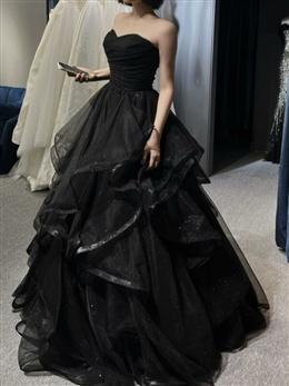 Picture of Black Color Sweetheart Tulle Layers Ball Gown Formal Dress, Black Color Evening Dresses Prom Dresses